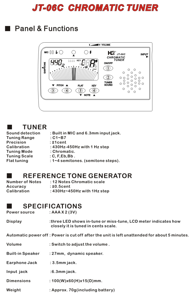 Chromatic metro-tuner jh-06c